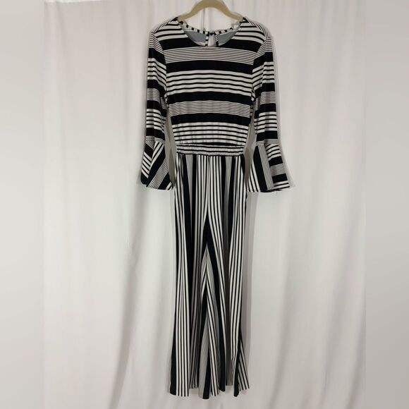 New York & Company Black and White Striped Wide Leg Jumpsuit - Picture 2 of 6